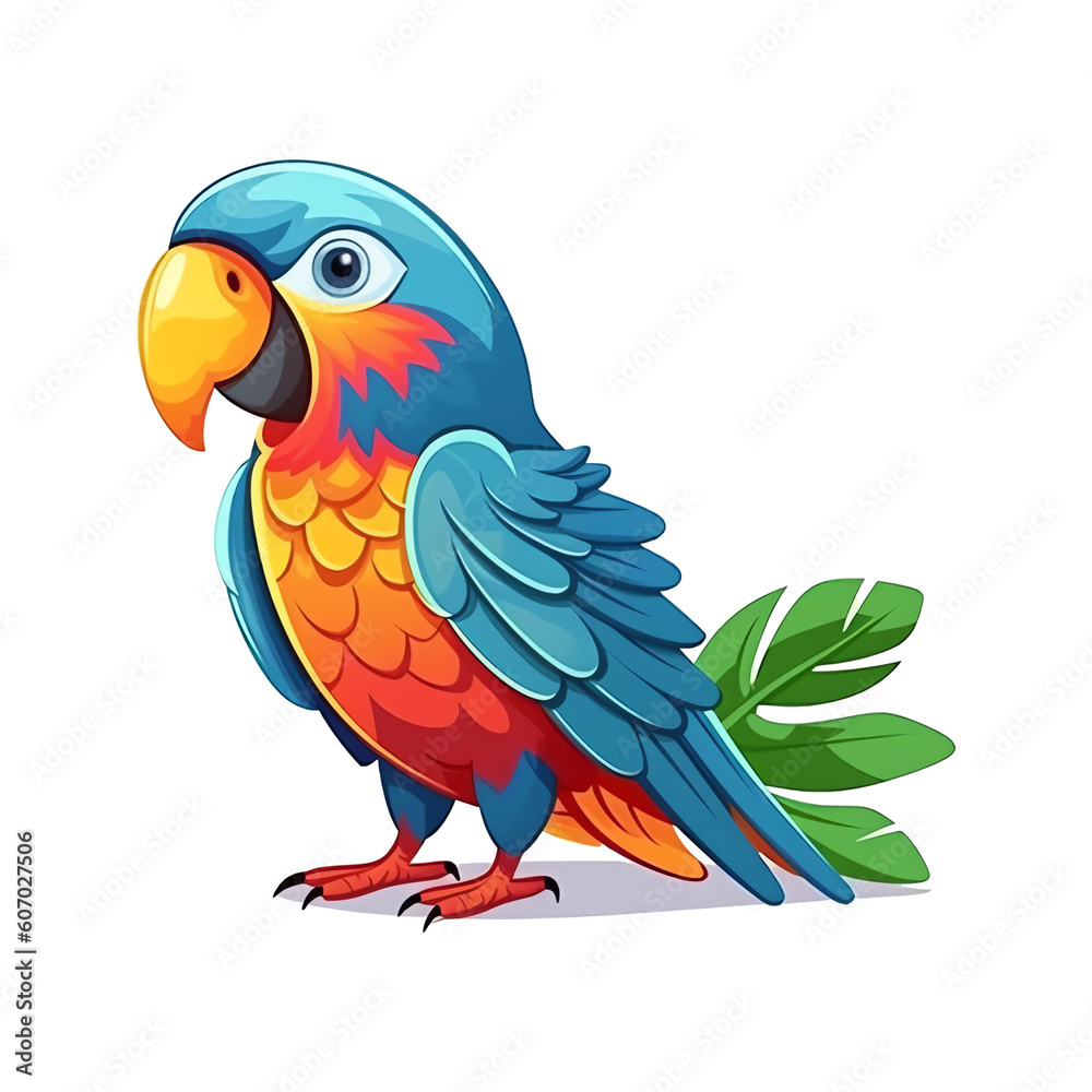 Fototapeta premium Feathered Delight: Charming Parrot Illustration in 2D