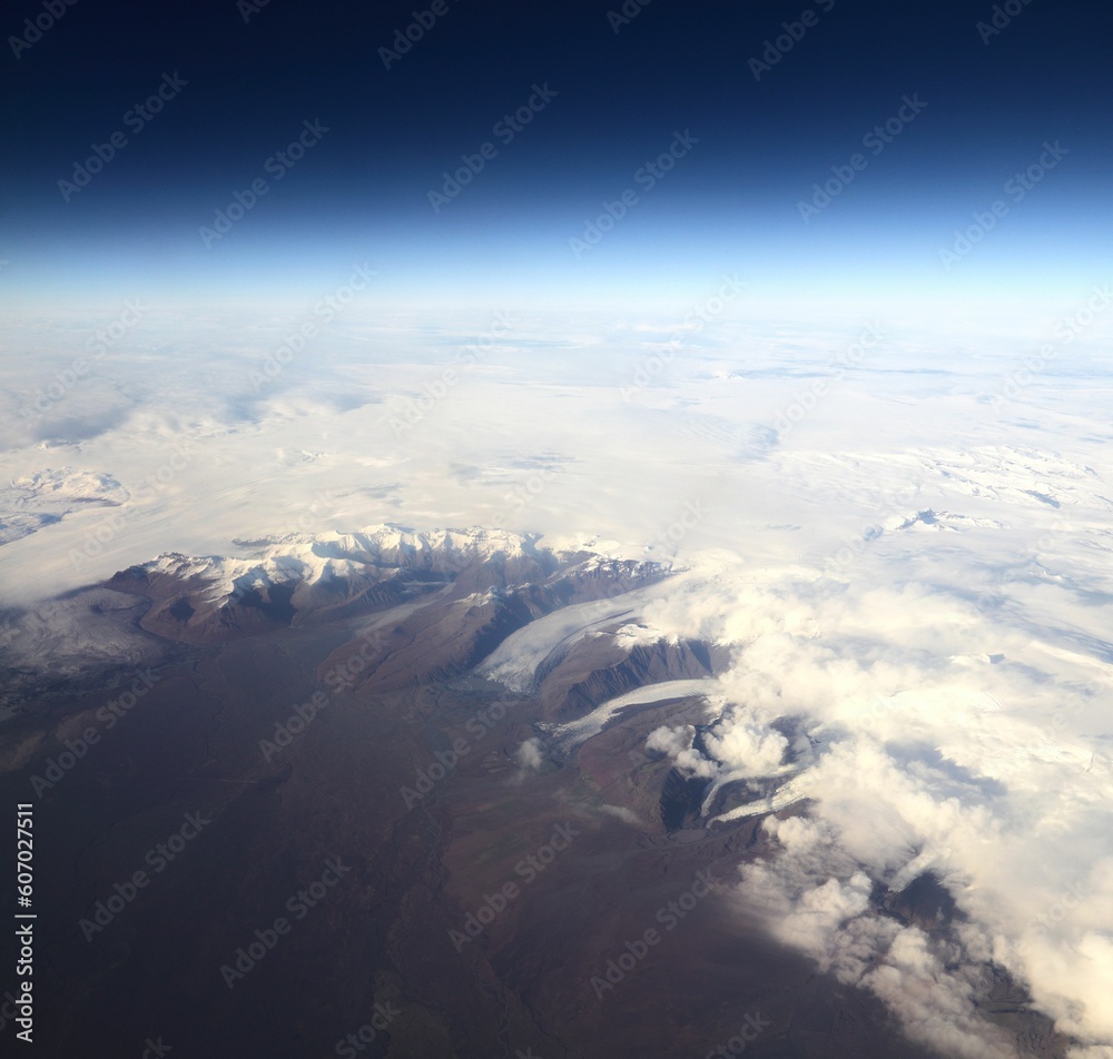 Aerial view of beautiful mountains during winter in Iceland