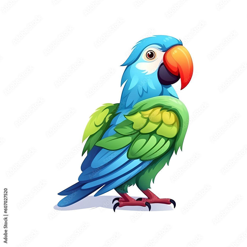 Fototapeta premium Feathered Delight: Charming Parrot Illustration in 2D