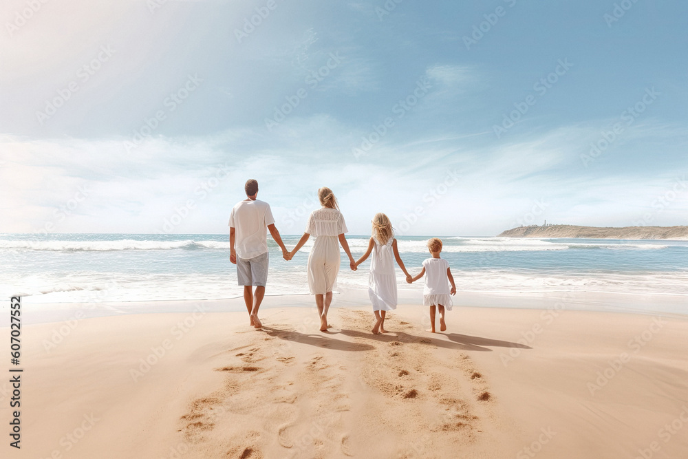 Happy family together on a seashore made with Generative AI technology