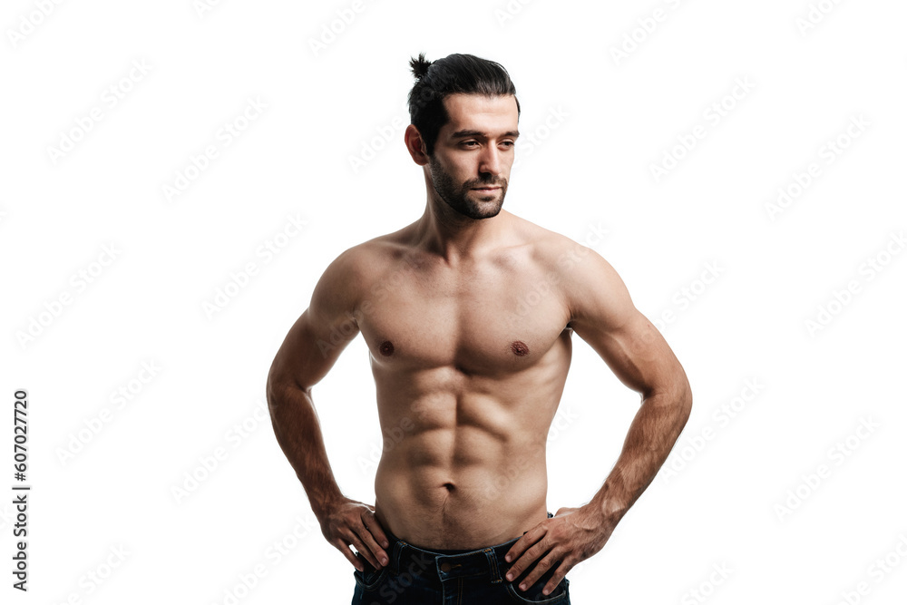 A Man Strong and handsome showing six pack on isolated on white background. Body of torso muscular male. A Man Strong and handsome showing six pack on isolated on white background. Body of torso muscular male.