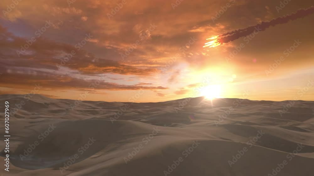Burning Asteroids falling over desert at sunset aerial view
Burning meteors over the desert, drone view, 4K, 2023
Burning Asteroids falling over desert at sunset aerial view
Burning meteors over the desert, drone view, 4K, 2023
