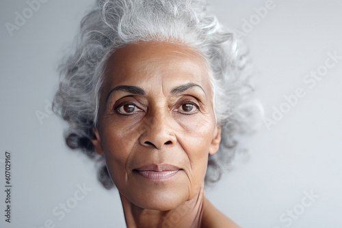 Beautiful black adult woman portrait on a white background made with Generative AI technology