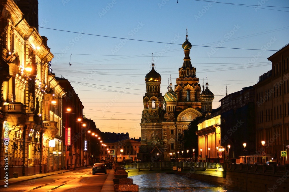 Fototapeta premium Church of the Savior on Blood in Saint Petersburg, Russia in the evening