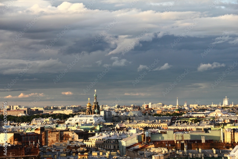 Cityscape of Saint Petersburg, Russia on a cloudy day