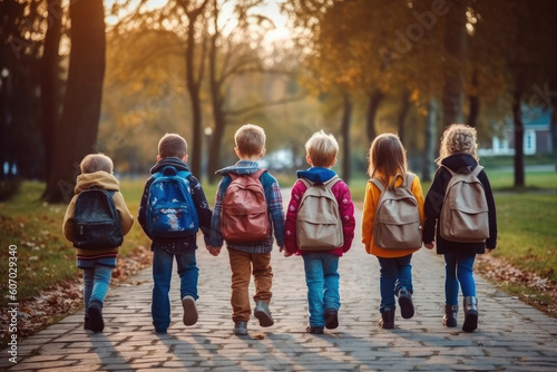 Little students with backpacks, back to school made with Generative AI technology