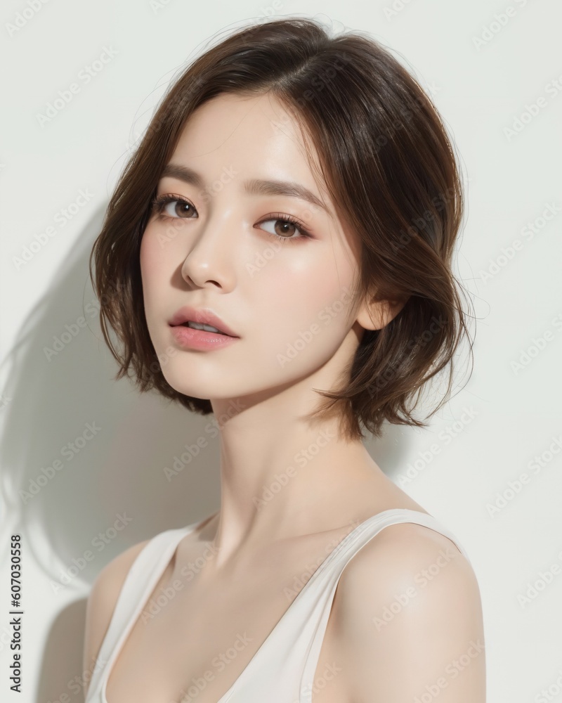 © Chris - Portrait of beautiful japanese women with white background by generative AI