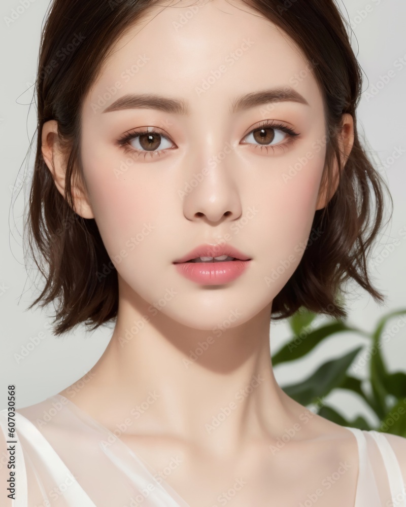 © Chris - Portrait of beautiful japanese women with white background by generative AI