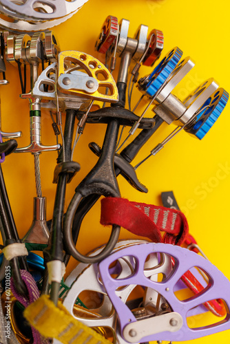 climbing equipment. equipment for organizing insurance during mountaineering. photo