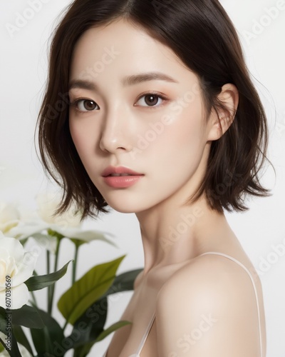 Portrait of beautiful japanese women with white background by generative AI