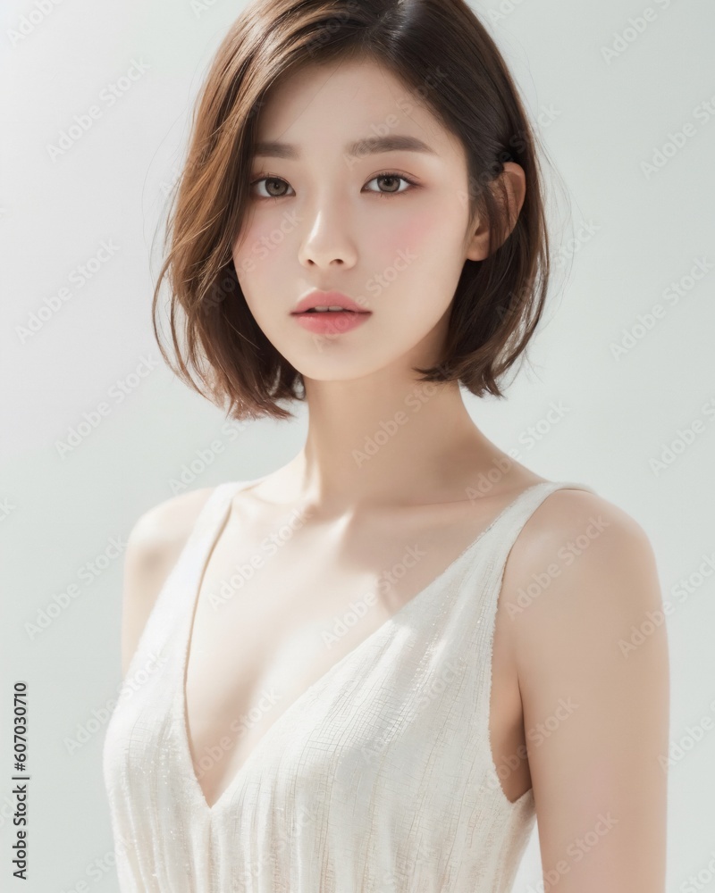 © Chris - Portrait of beautiful japanese women with white background by generative AI