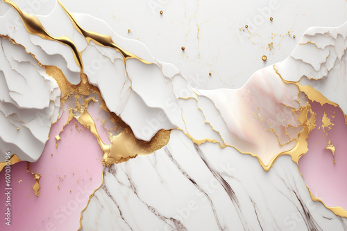 White and pink marble textured background. Abstract design texture. AI