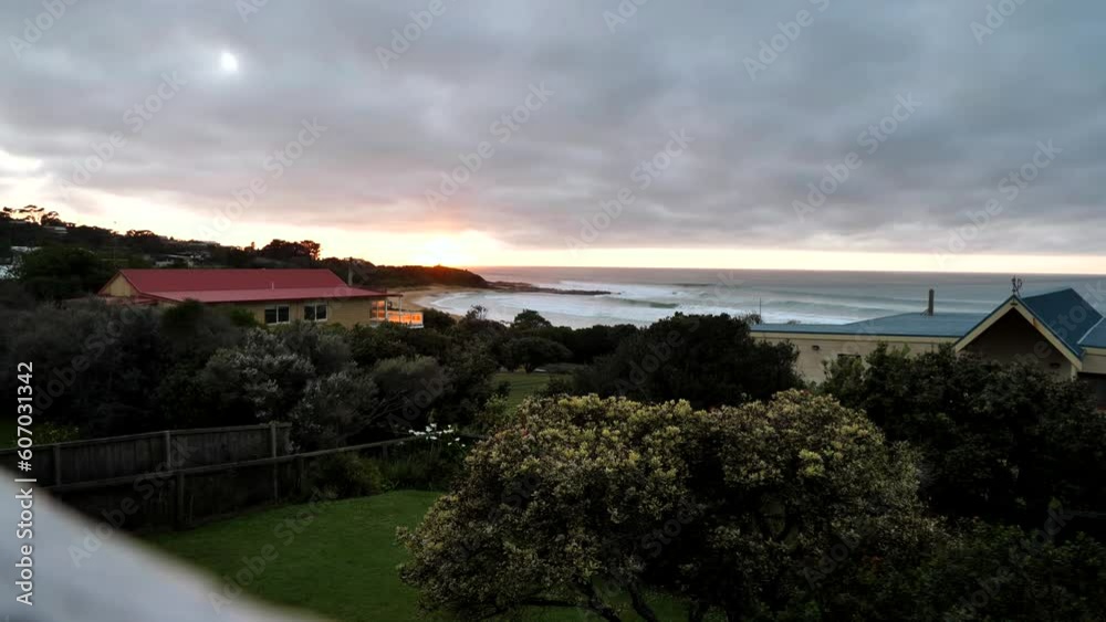 Scenic view view of the sea near the shore from the village on a gloomy evening Scenic view view of the sea near the shore from the village on a gloomy evening