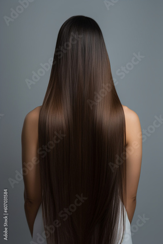 Woman with beautiful healthy shiny long hair from behind for advertisement Generative AI