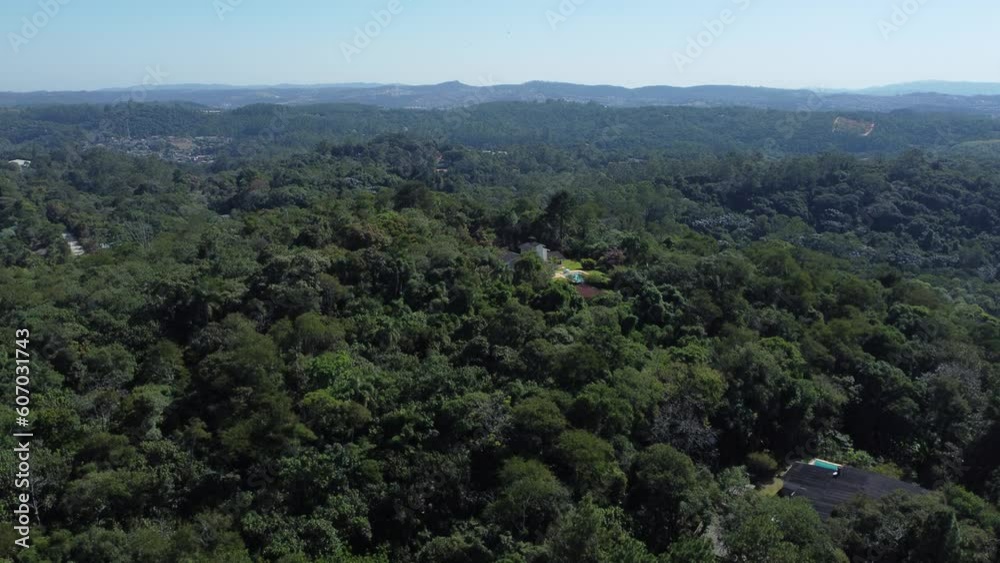 Drone view of a thick forest with green vegetation in Embu das Artes, Brazil Drone view of a thick forest with green vegetation in Embu das Artes, Brazil
