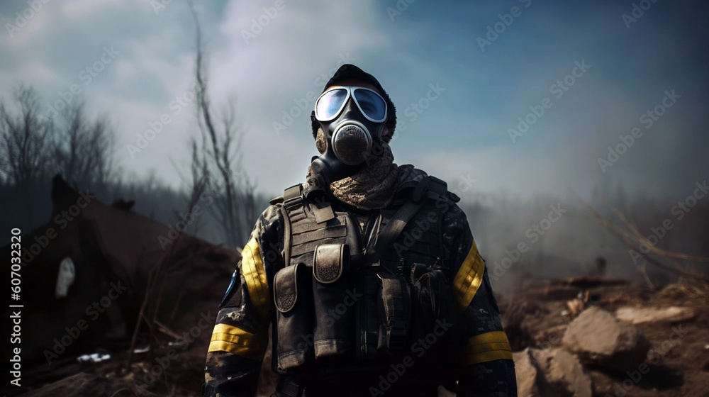 soldier with full gear and gas mask Generative AI soldier with full gear and gas mask Generative AI