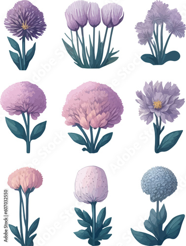 Allium Flower Set, Vector Watercolor Flower Design Set