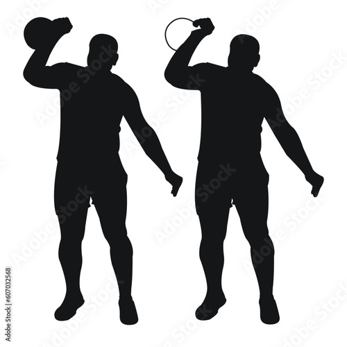 Set silhouettes athletes weight lifter lift kettlebell, weights. Weight lifting. Pull, push, bench press