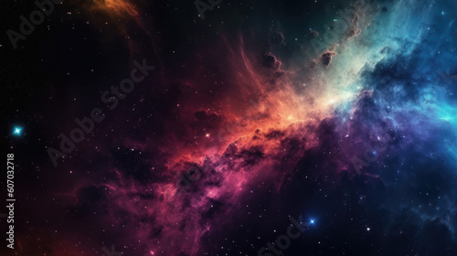 Space, stars and galaxy. Vibrant colors and neon futuristic vibe. Generative AI. © Jasmina Stokic