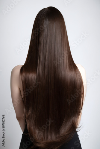 Woman with beautiful healthy shiny long hair from behind for advertisement Generative AI