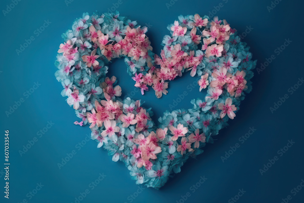 Heart shape made of flowers. Valentine's day. color palette. AI generative, ai,generative, generative ai, neural network
