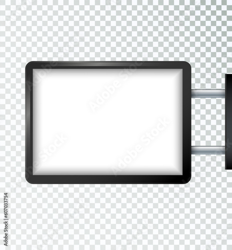 Light box. Street sign hanging mounted on the wall. Office interior.realistic outdoor advertising banner. street light box display mockup. Interior mockup. Vector
