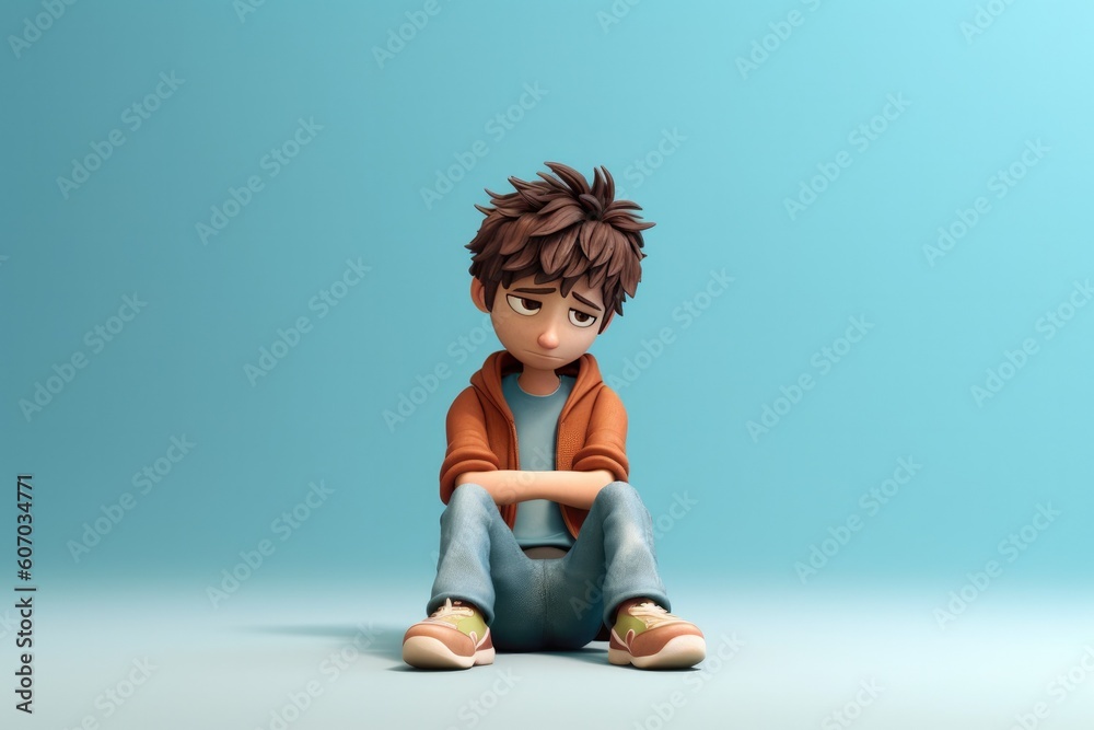 Sad Depressed Cartoon Boy Sitting (Generative AI) Sad Depressed Cartoon Boy Sitting (Generative AI)