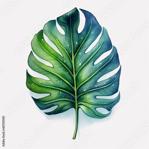 Monstera leave watercolor painting vector for cards, wedding invitation and birthday cards. Generative Ai.