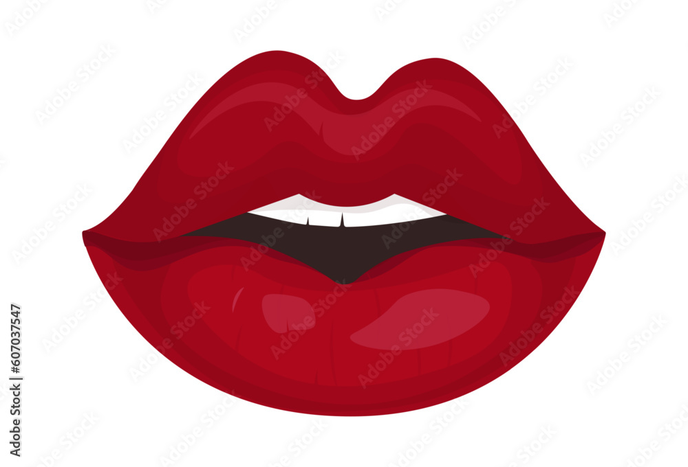 Red parted lips. Sexy lips, passion, desire. Vector illustration