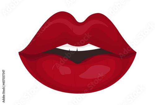 Red parted lips. Sexy lips, passion, desire. Vector illustration