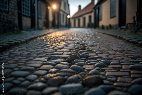 street in the old city with cobblestone road Generative AI