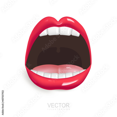 3d illustration of an open mouth. Medical illustration of an open mouth showing teeth, tongue and lips. Vector