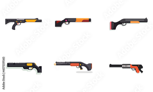 Set of shotgun icons in simple flat style isolated on white background. Vector illustration