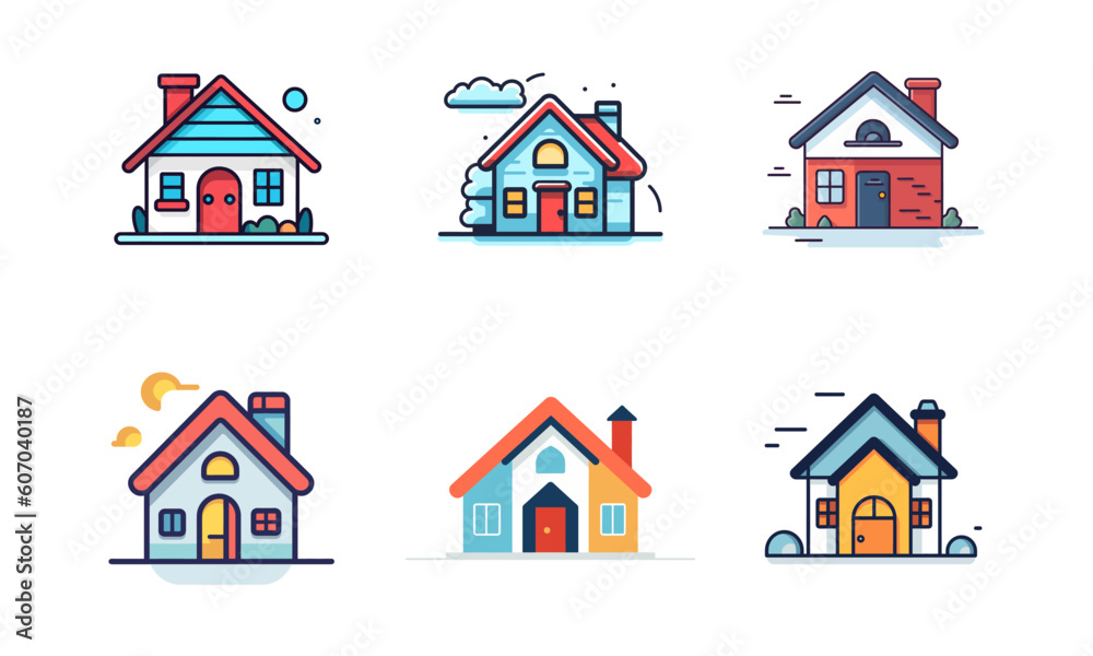 Set of home icons in simple flat style isolated on white background. Vector illustration