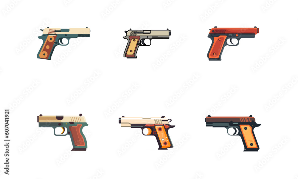 Set of pistol icons in simple style isolated on white background. Vector illustration