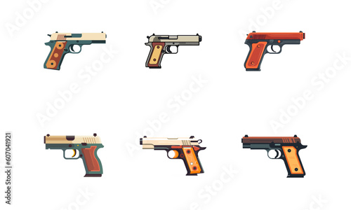 Set of pistol icons in simple style isolated on white background. Vector illustration