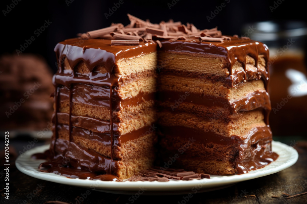 chocolate cake on plate. sweet dessert. generative ai