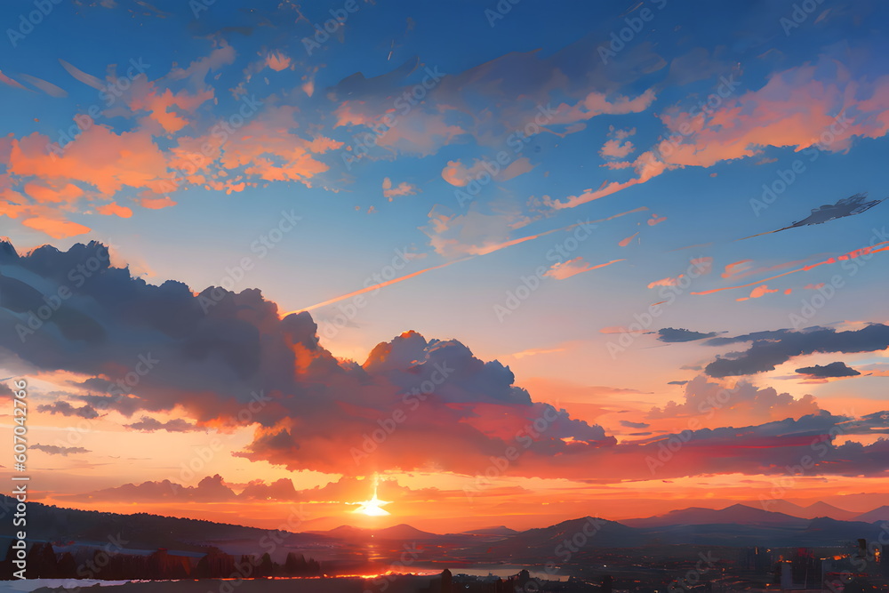 Obraz premium 薄明りの空と広大な景色