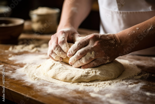 baker kneading bread. artisan bakery. generative ai