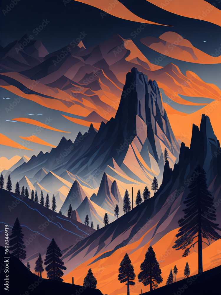 sunset in mountains