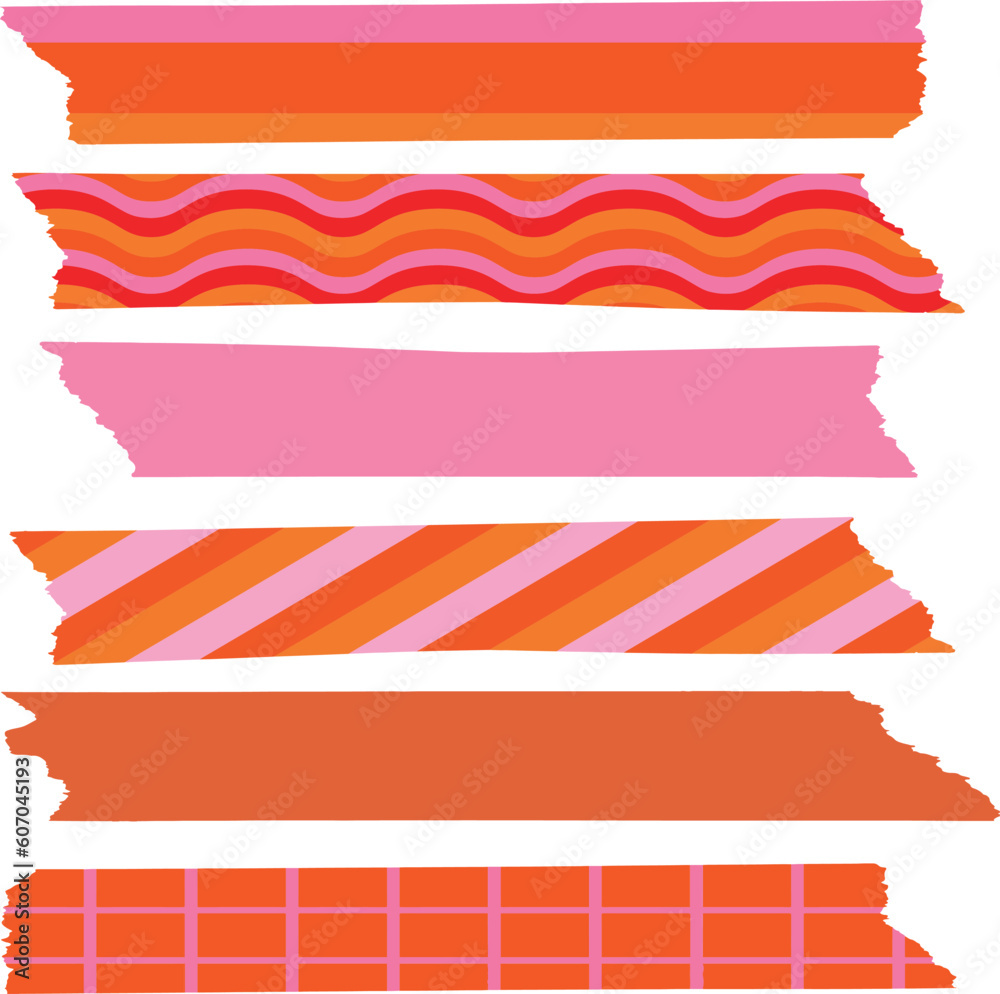 Retro pattern orange and pink washi tape decorative stationery vector element Retro pattern orange and pink washi tape decorative stationery vector element