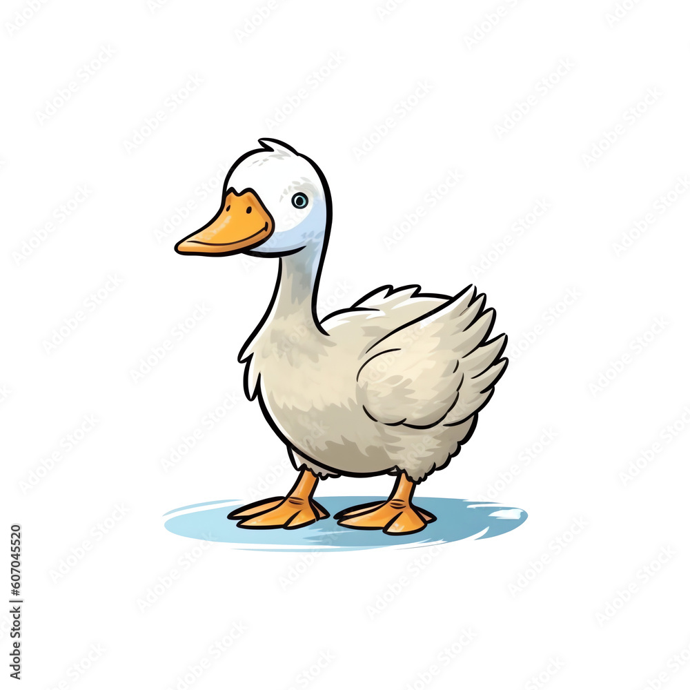 Delightful Waterbird: Cute 2D Illustration of a Goose