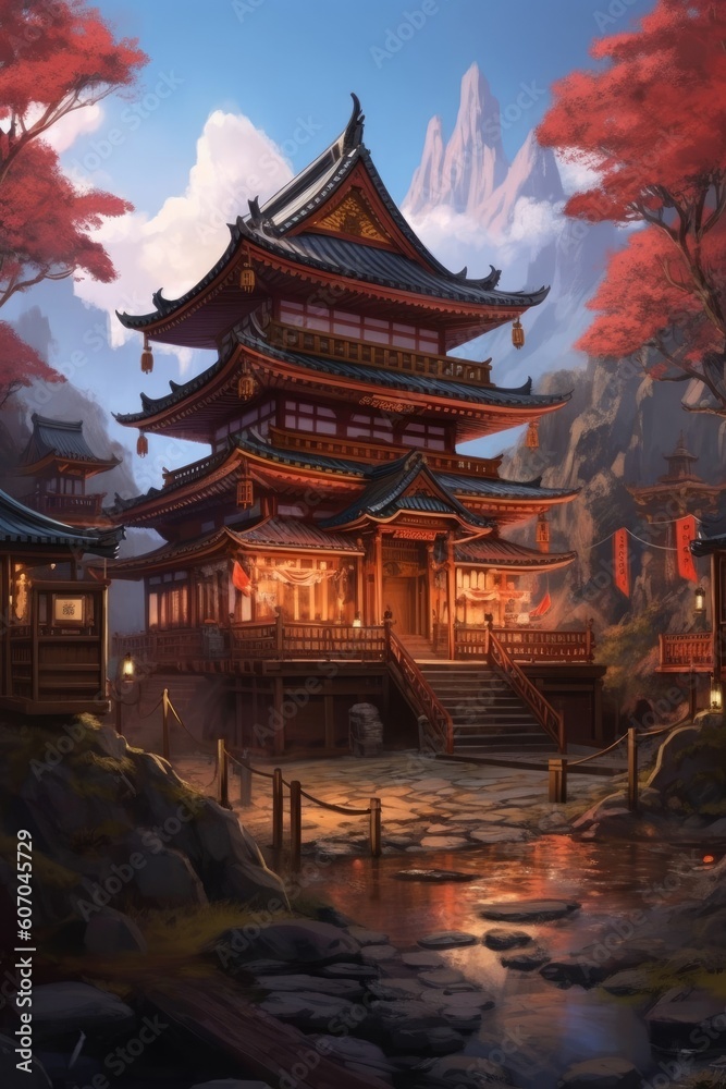 The background for Samurai gaming art environments. (Illustration, Generative AI) The background for Samurai gaming art environments. (Illustration, Generative AI)