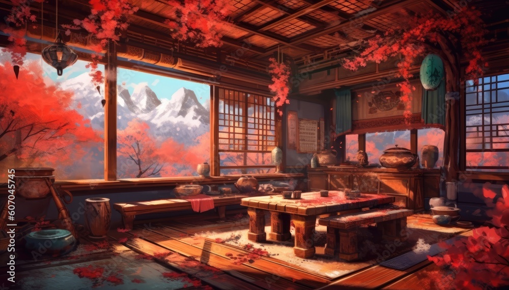 The background art for Samurai gaming environments. (Illustration, Generative AI)