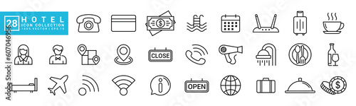 Collection vector of hotel icons, lodging houses, facilities, hotel services, travel, editable and resizable vector icons EPS 10.