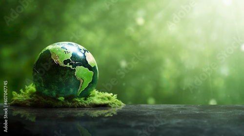 Green world background with Copy space, Preserving Our Green World: Earth and Environment Protection, World Globe, Web Banner, Wide Size, Generative AI