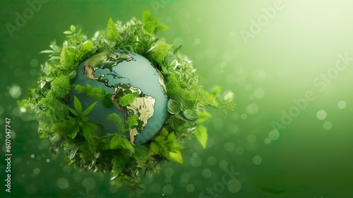 Green world background with Copy space, Preserving Our Green World: Earth and Environment Protection, World Globe, Web Banner, Generative AI