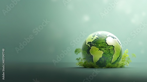 Green world background with Copy space, Preserving Our Green World: Earth and Environment Protection, World Globe, Web Banner, Wide Size, Generative AI
