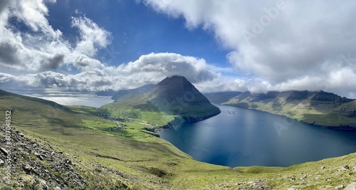 Sorvagsvatn the lake hanging over the ocean, Faroe Islands  photo