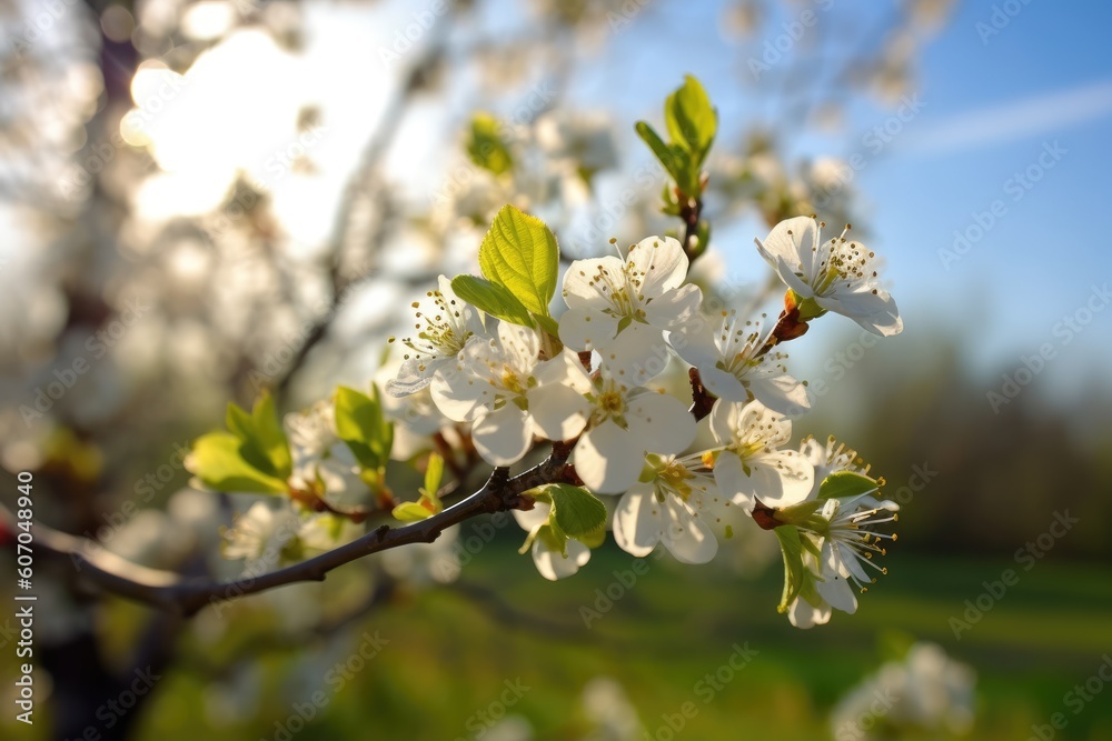 This photo captures the stunning beauty of spring with blooming cherry blossom trees. Generative AI This photo captures the stunning beauty of spring with blooming cherry blossom trees. Generative AI
